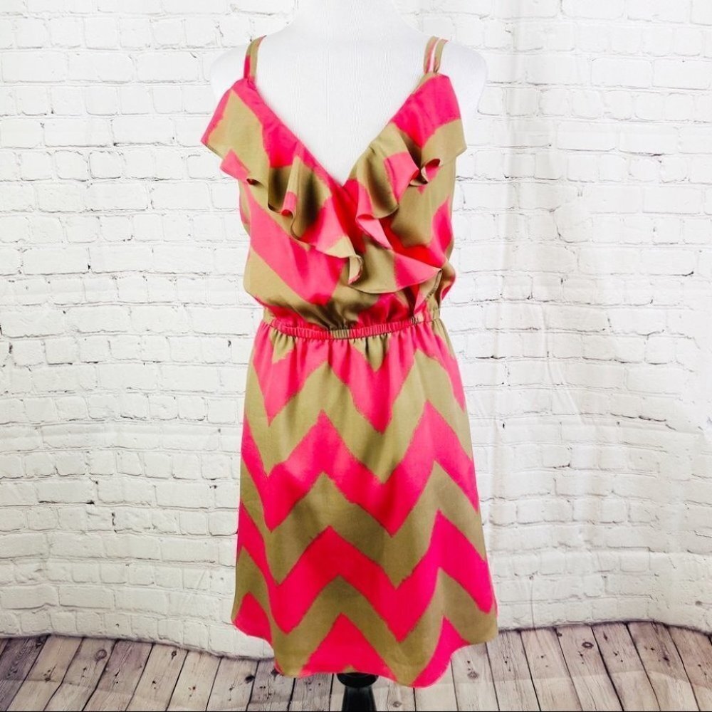 BCBGeneration Summer Strap Dress Pink Tan Ruffles - Picture 2 of 16